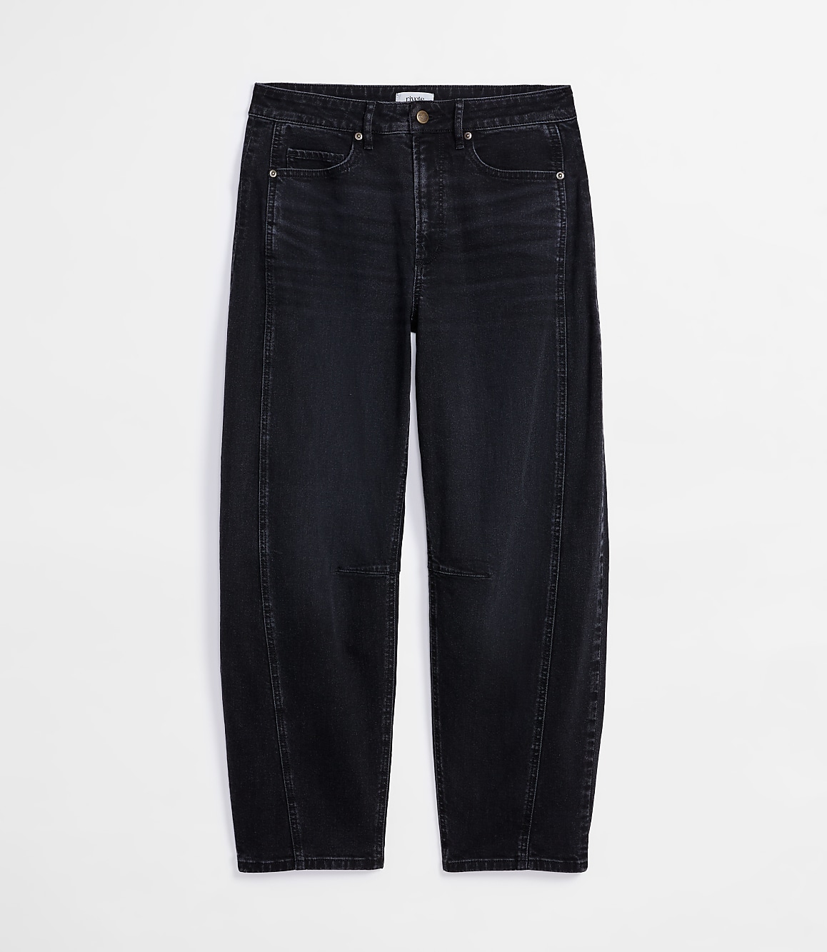 Rivete Tall Curvy Seamed High Rise Barrel Jeans in Noir Wash