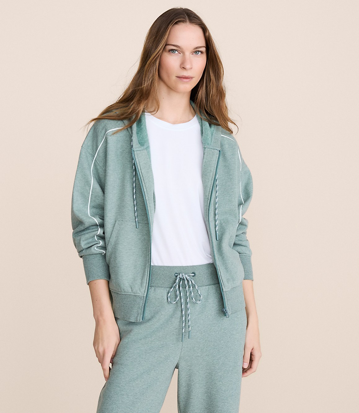 Petite Lou & Grey Heathered Piped Elite Fleece Zip Hoodie