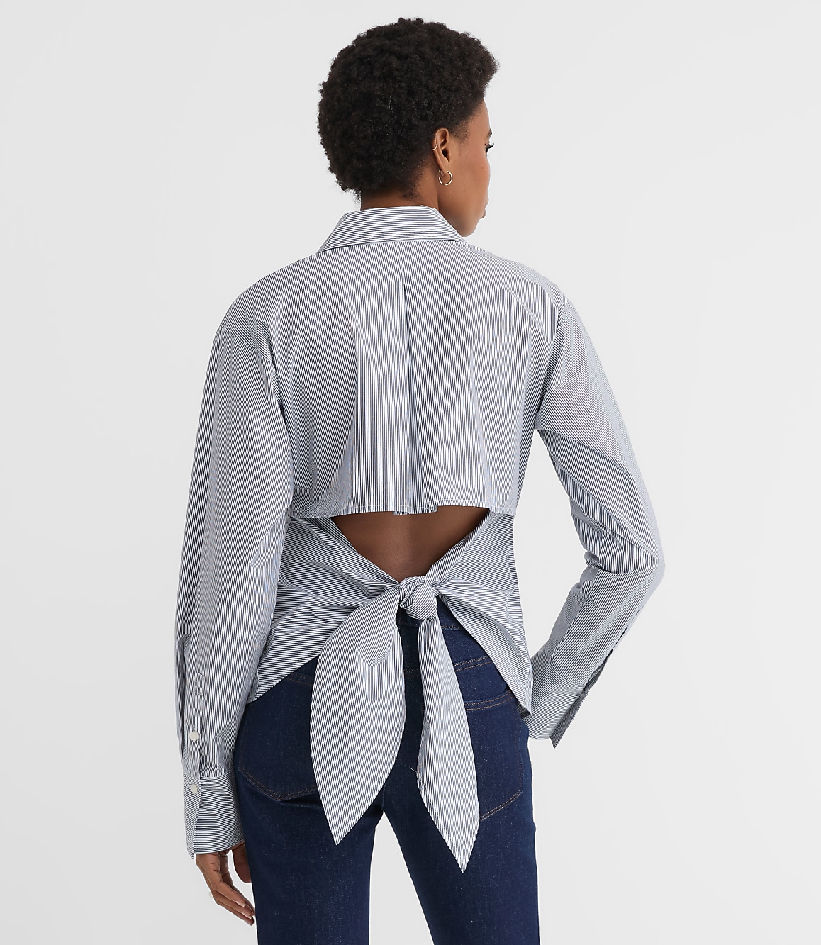 Petite Striped Cutout Tie Back Poplin Shirt