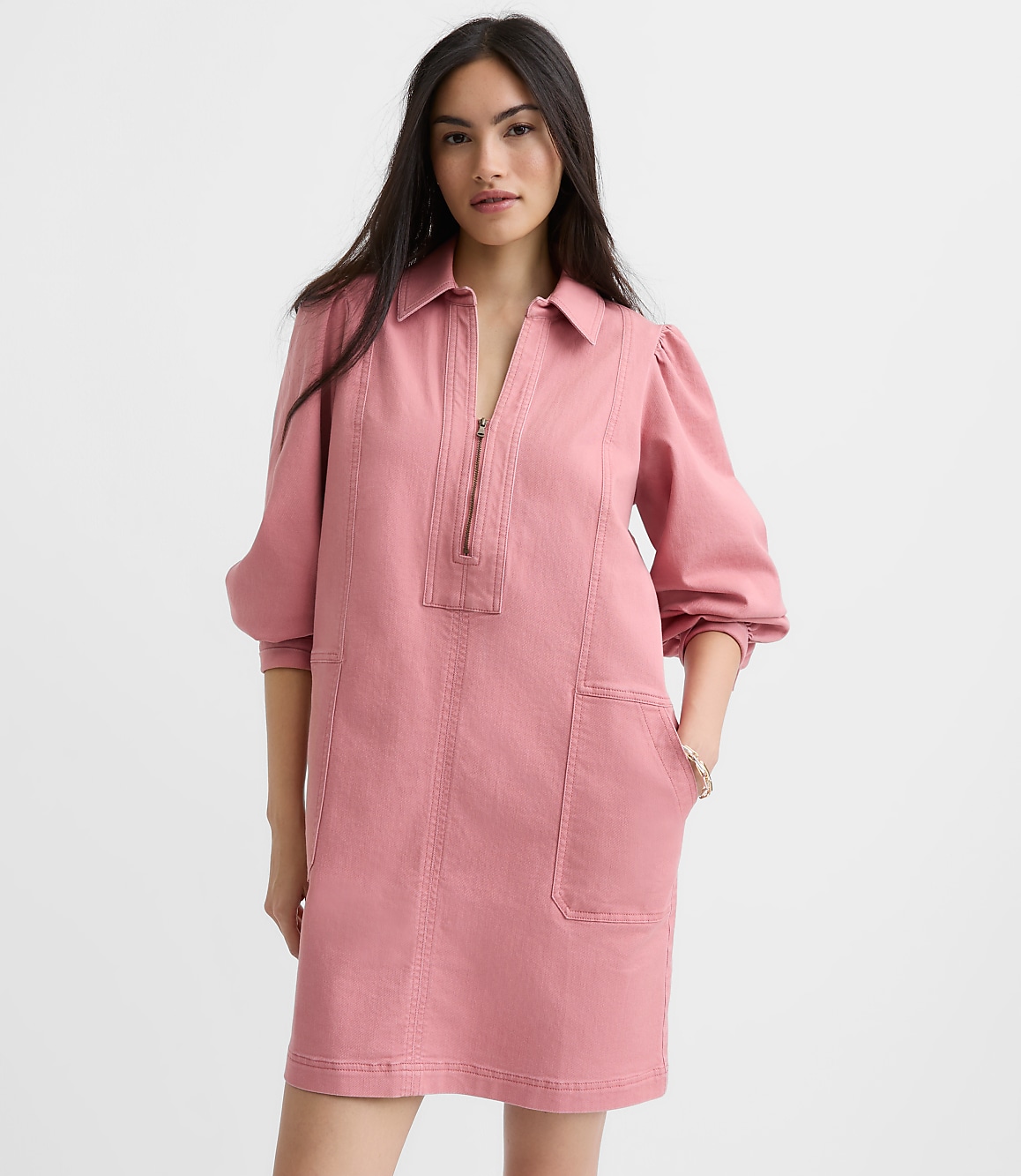 Petite Seamed Zip Mini Pocket Dress