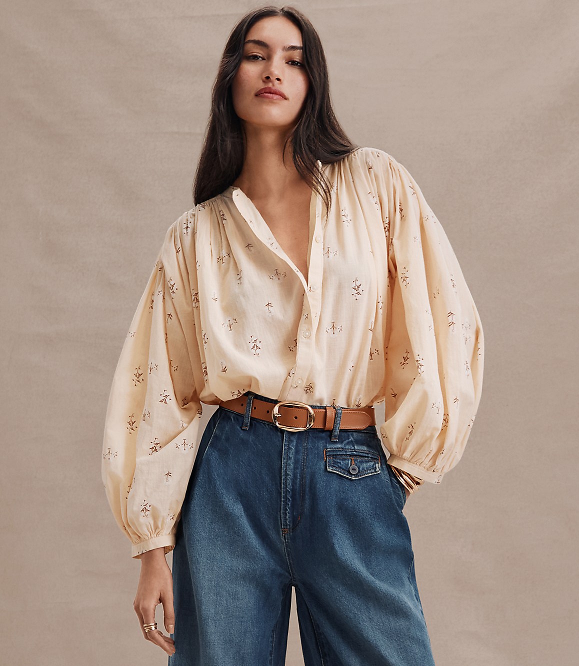 Petite Floral Balloon Sleeve Blouse