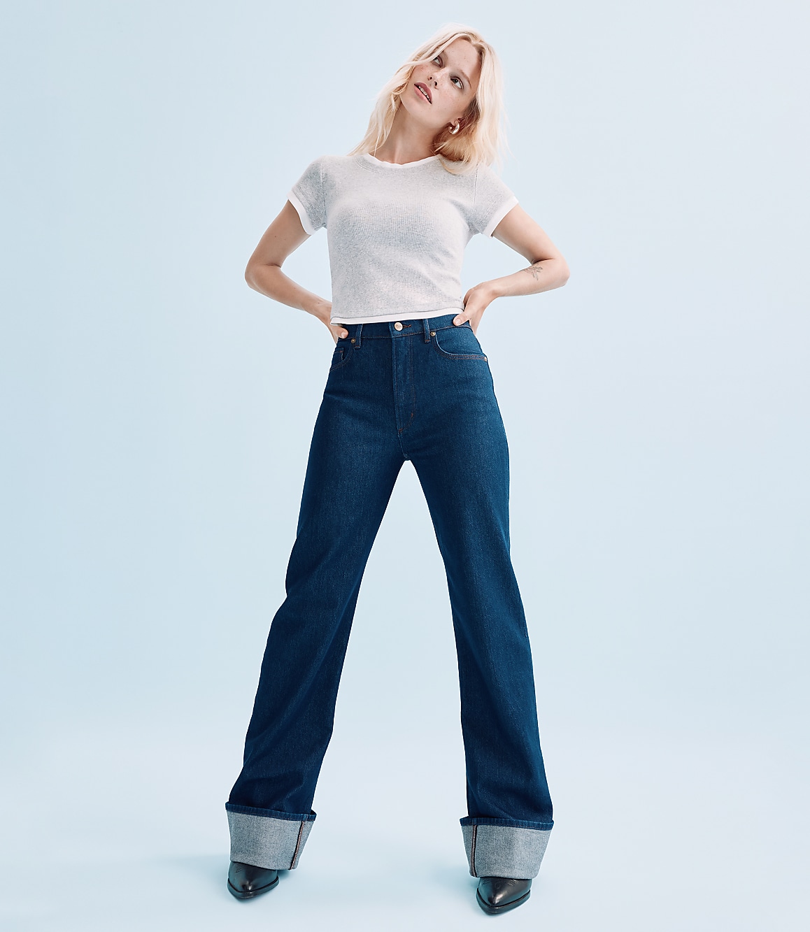Rivete Tall Cuffed High Rise Wide Leg Jeans in Nova Wash