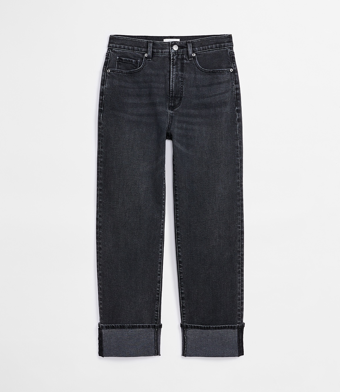 Rivete Short Cuffed High Rise Straight Jeans in Noir Wash