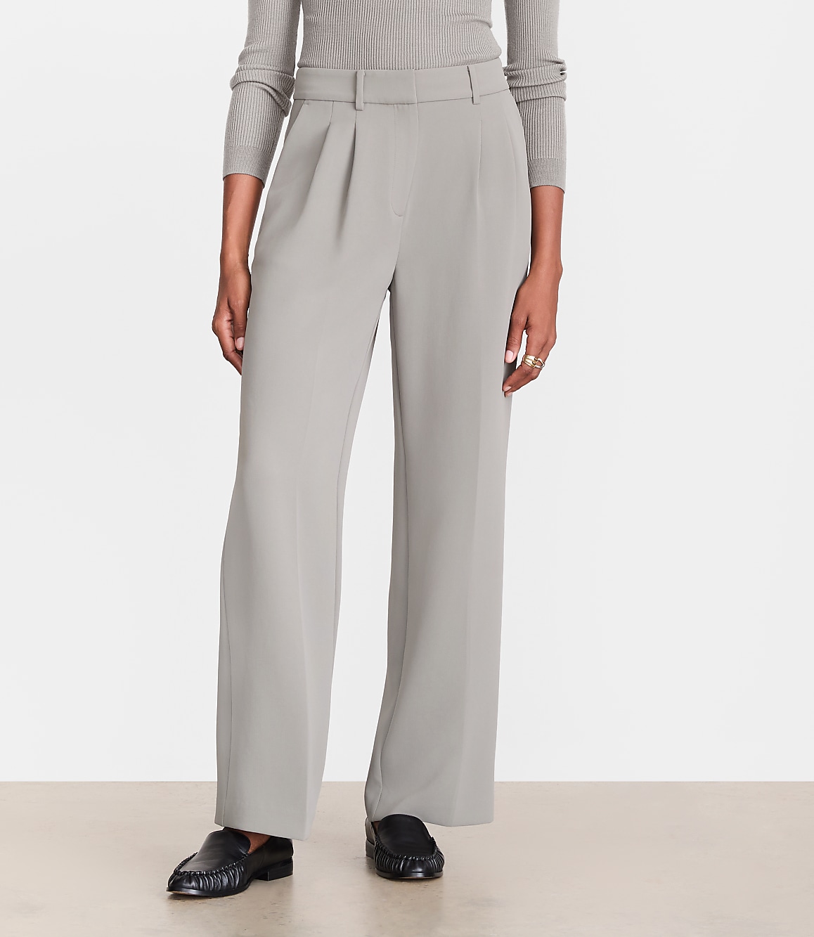 Petite LOFT Versa Crepe Drape Pleated Relaxed Straight Pants