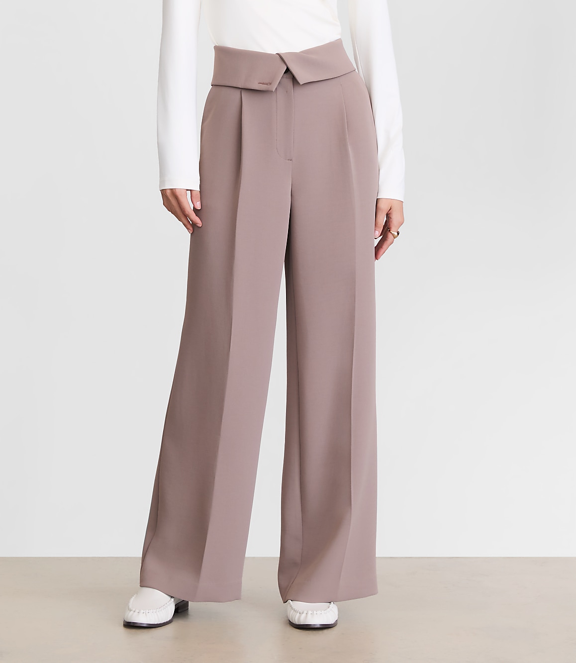 Petite LOFT Versa Crepe Drape Foldover Waist Palazzo Pants