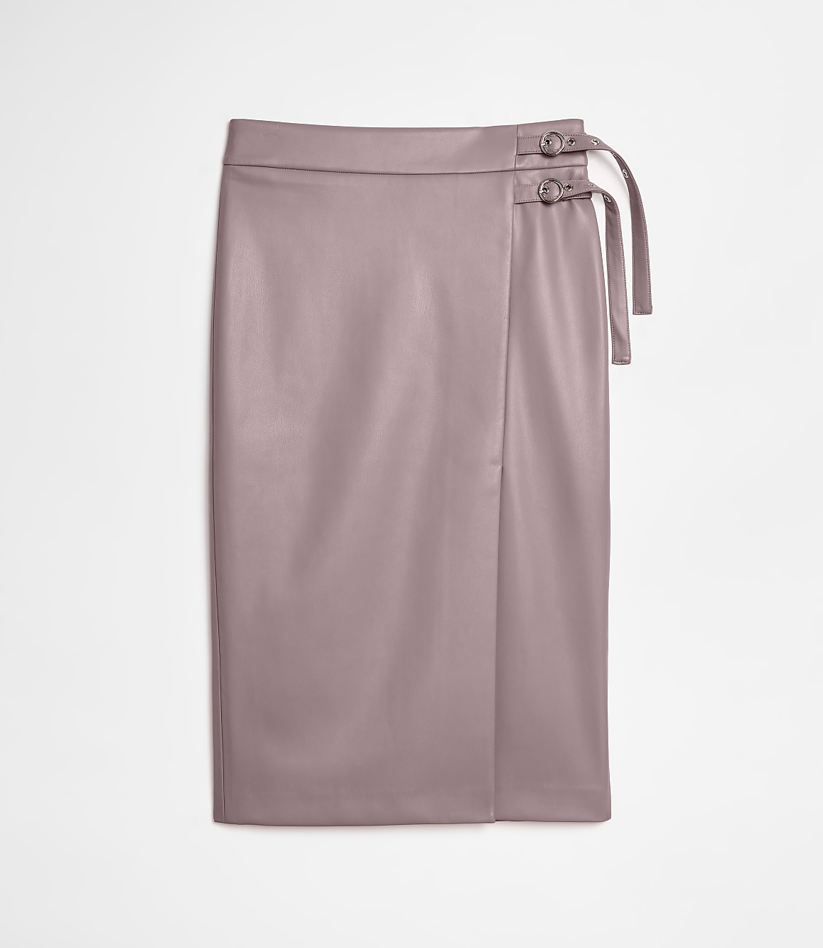 Petite LOFT Versa Faux Leather Buckle Trim Midi Skirt