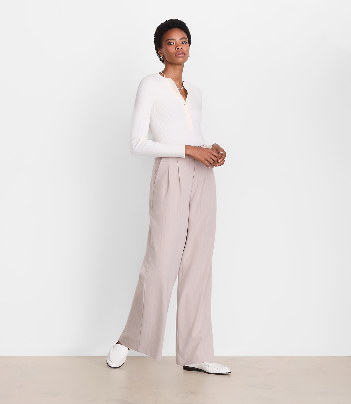 Petite LOFT Versa Ribbed Henley Sweater
