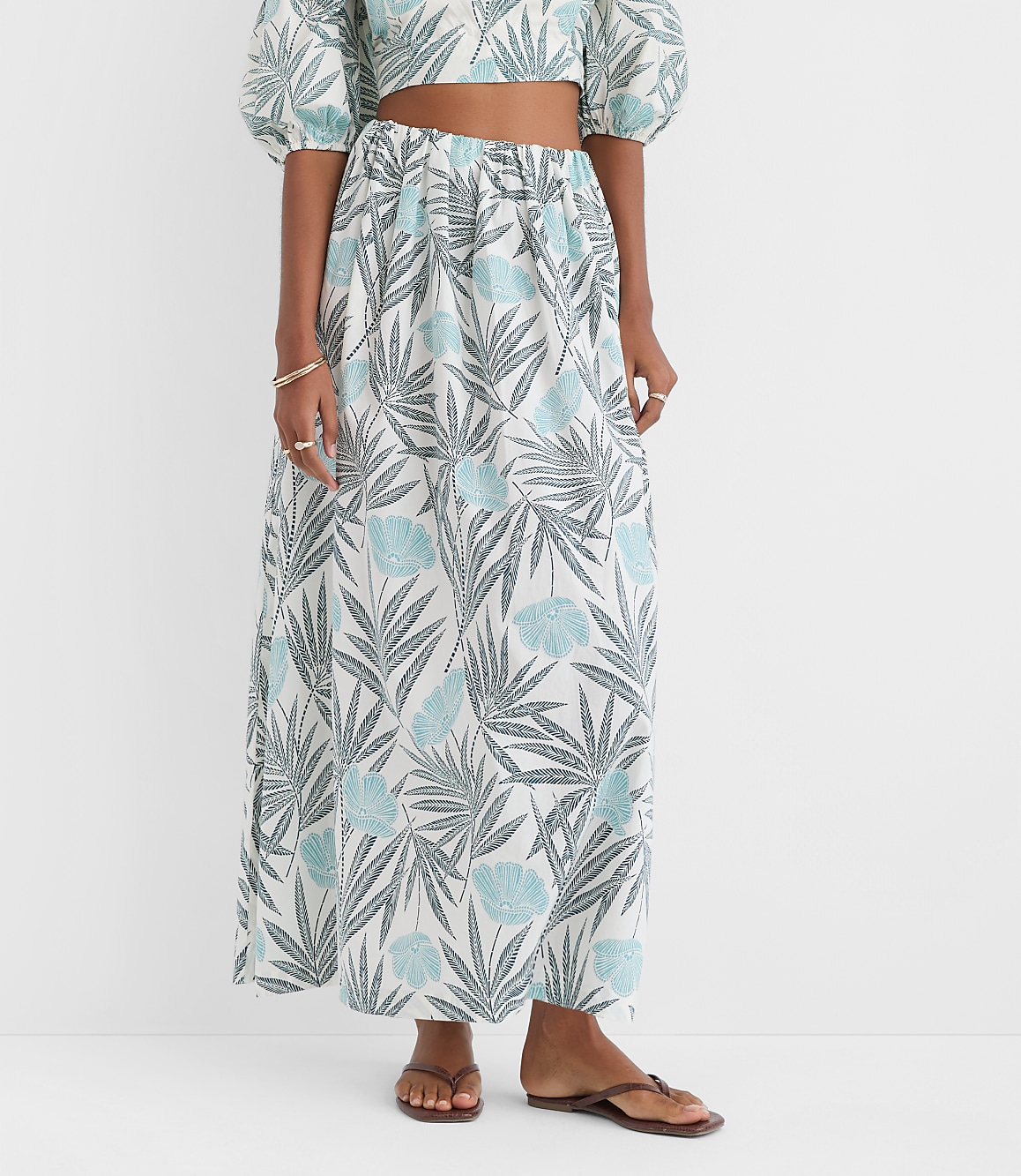 Petite LOFT Beach Palm Poplin Maxi Pocket Skirt