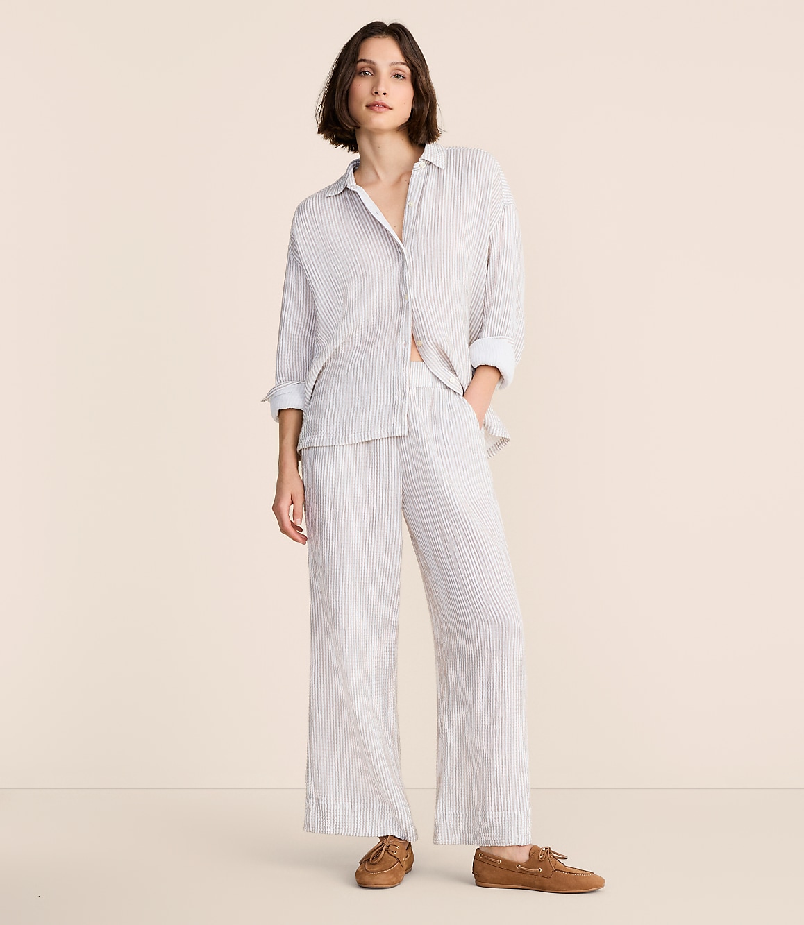 Petite Lou & Grey Striped Triple Cloth Wide Leg Pants