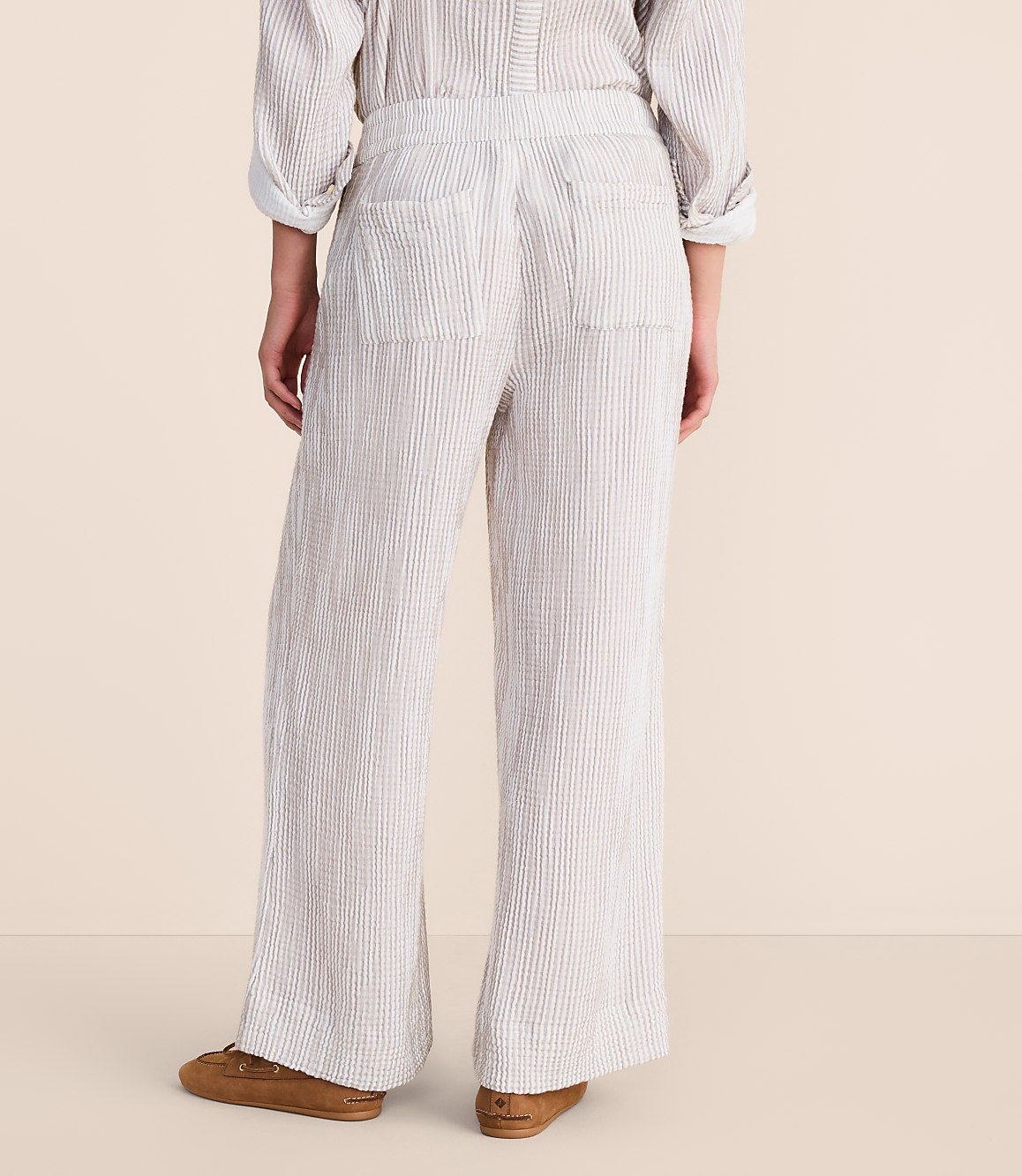 Petite Lou & Grey Striped Triple Cloth Wide Leg Pants