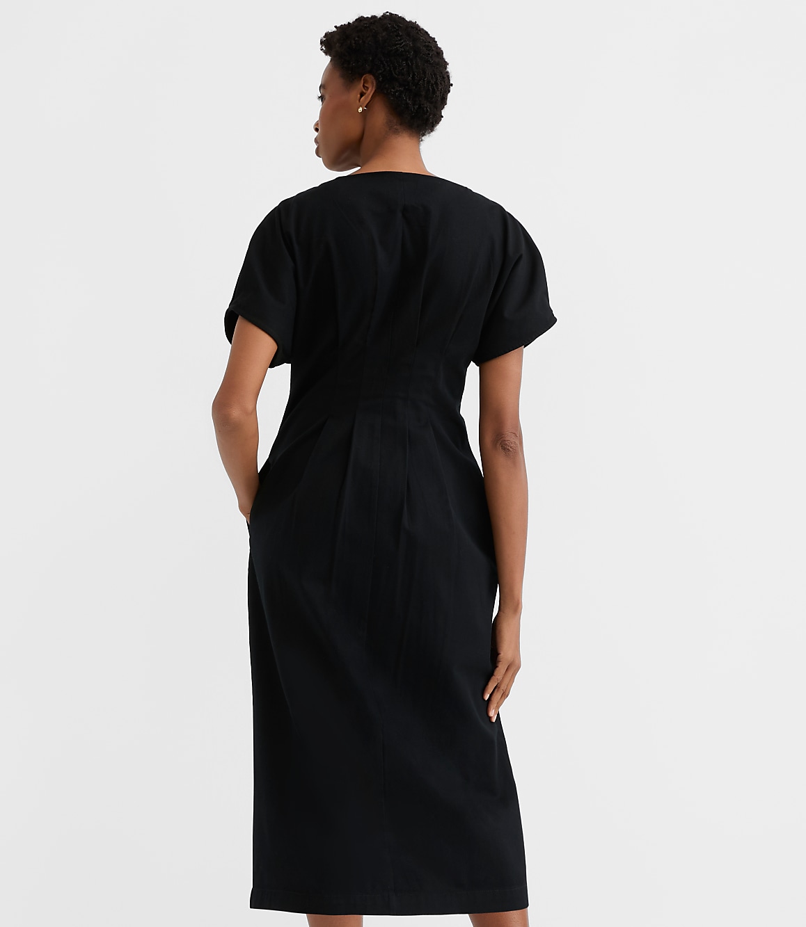 Petite Pleated Barrel Sleeve Midi Pocket Dress
