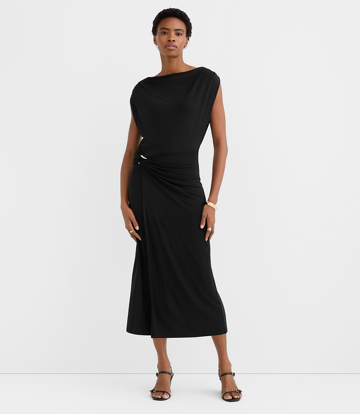 Petite Metallic Ring Wrap Midi Dress