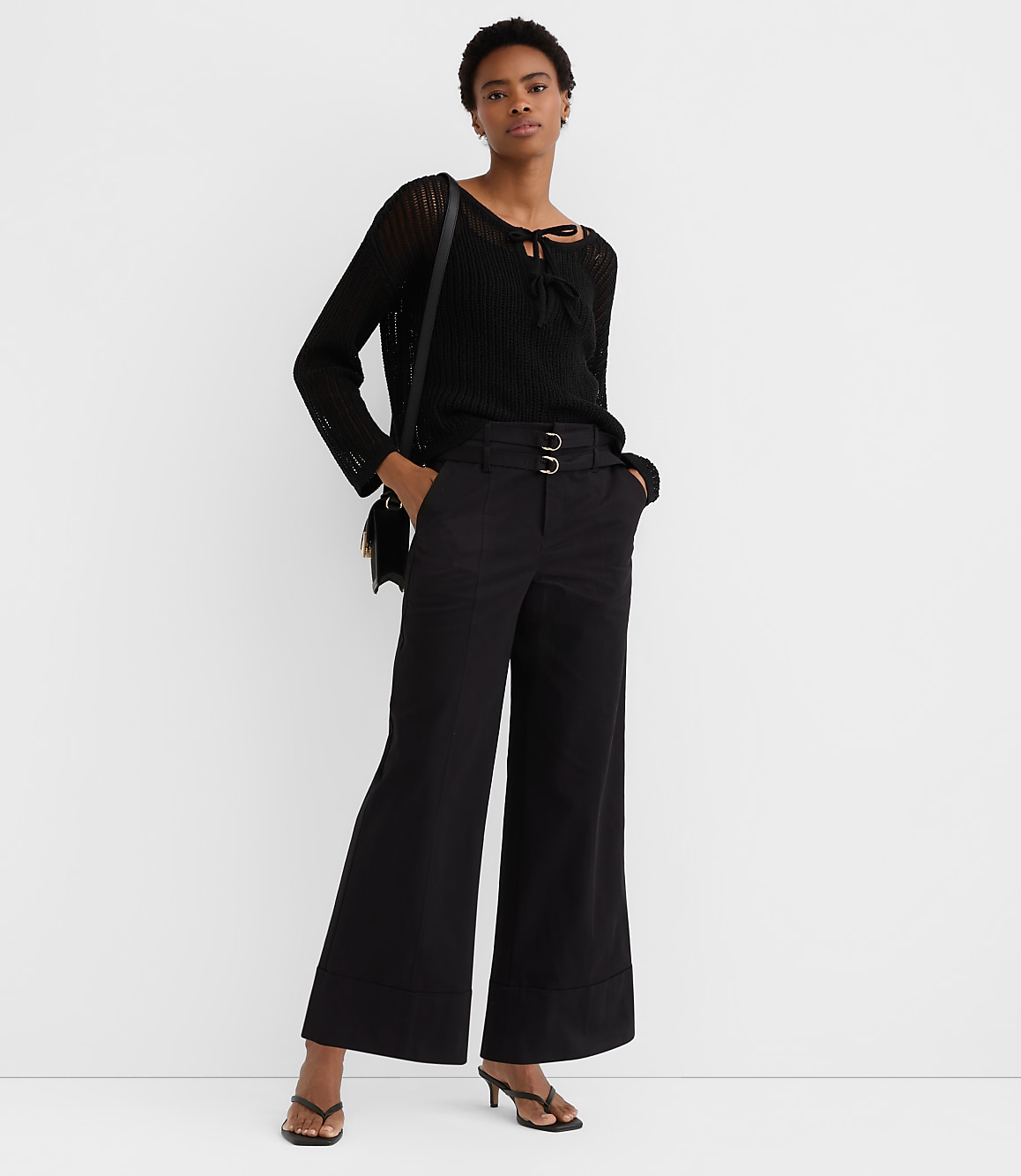 Petite Double Belted Wide Leg Pants
