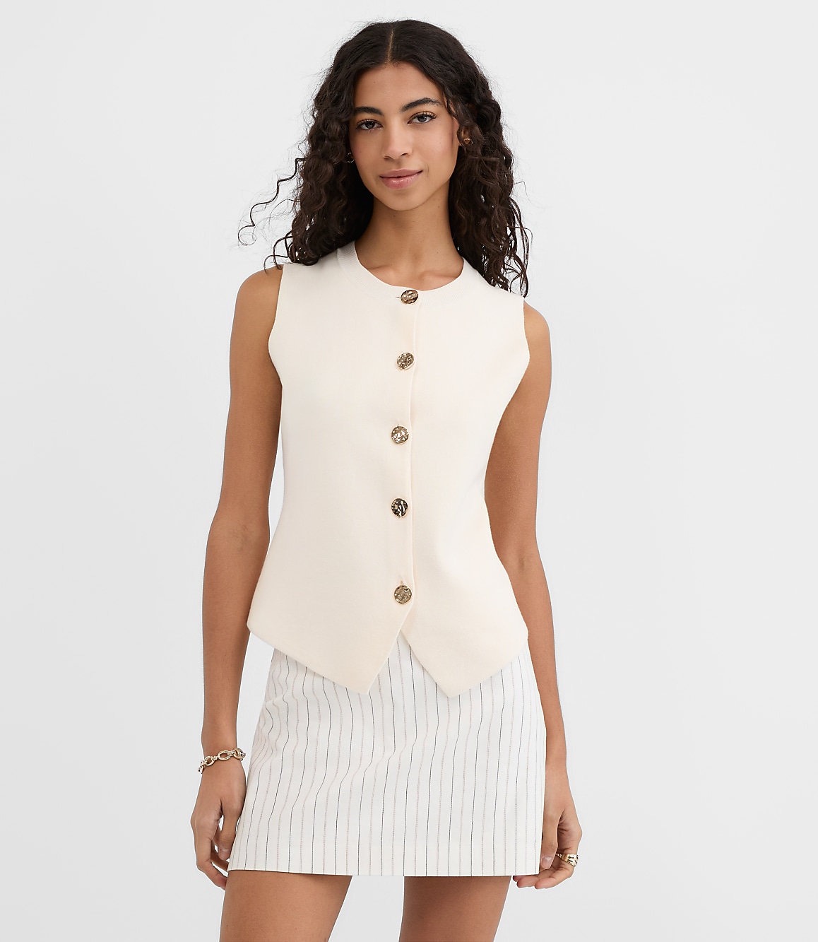 Petite Hammered Metallic Button Sweater Vest