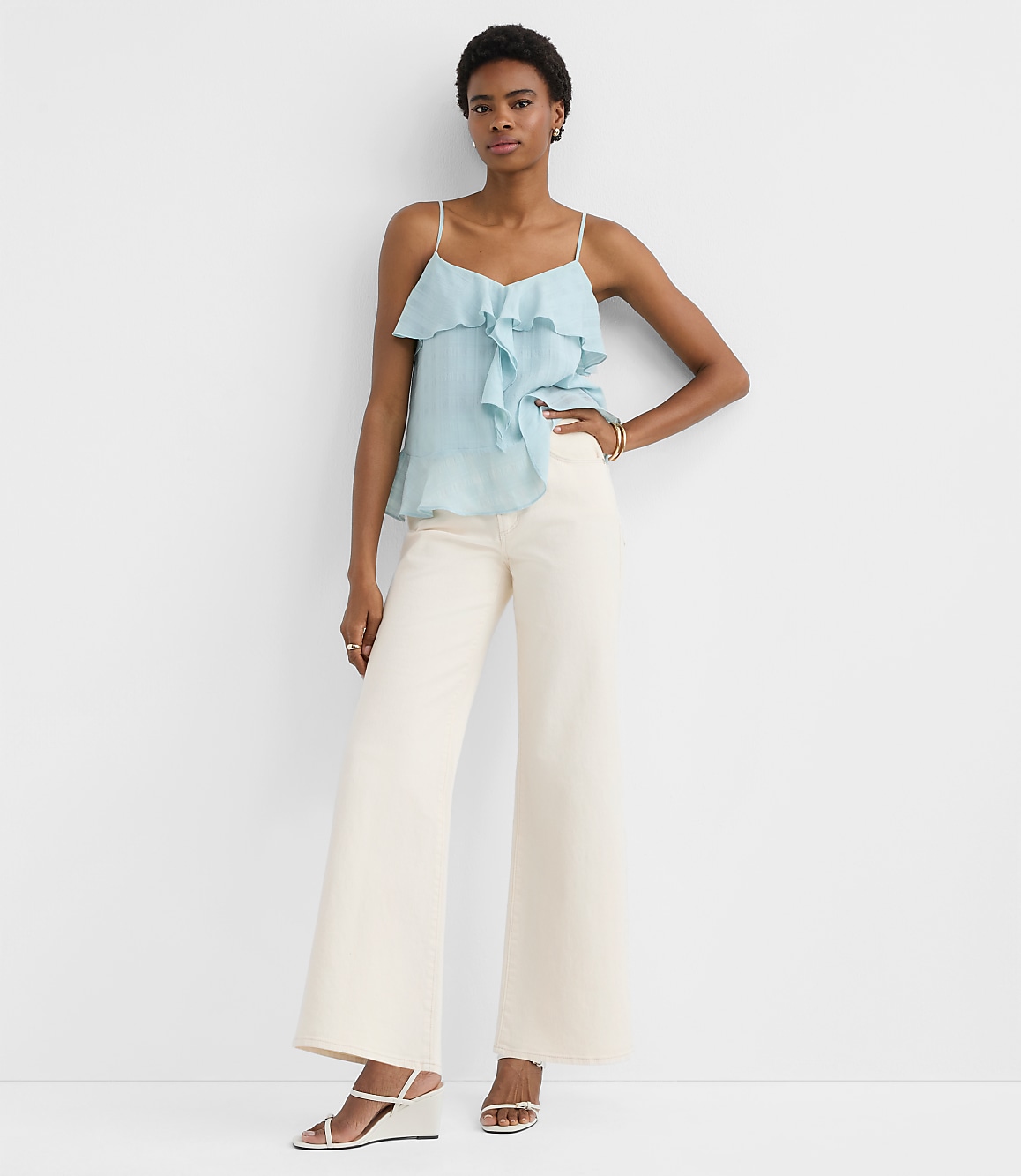 Petite Textured Tie Back Ruffle Strappy Cami