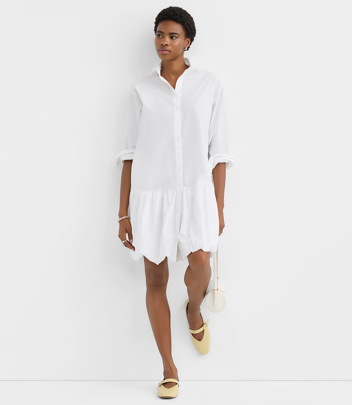 Petite Poplin Bubble Hem Mini Pocket Shirtdress
