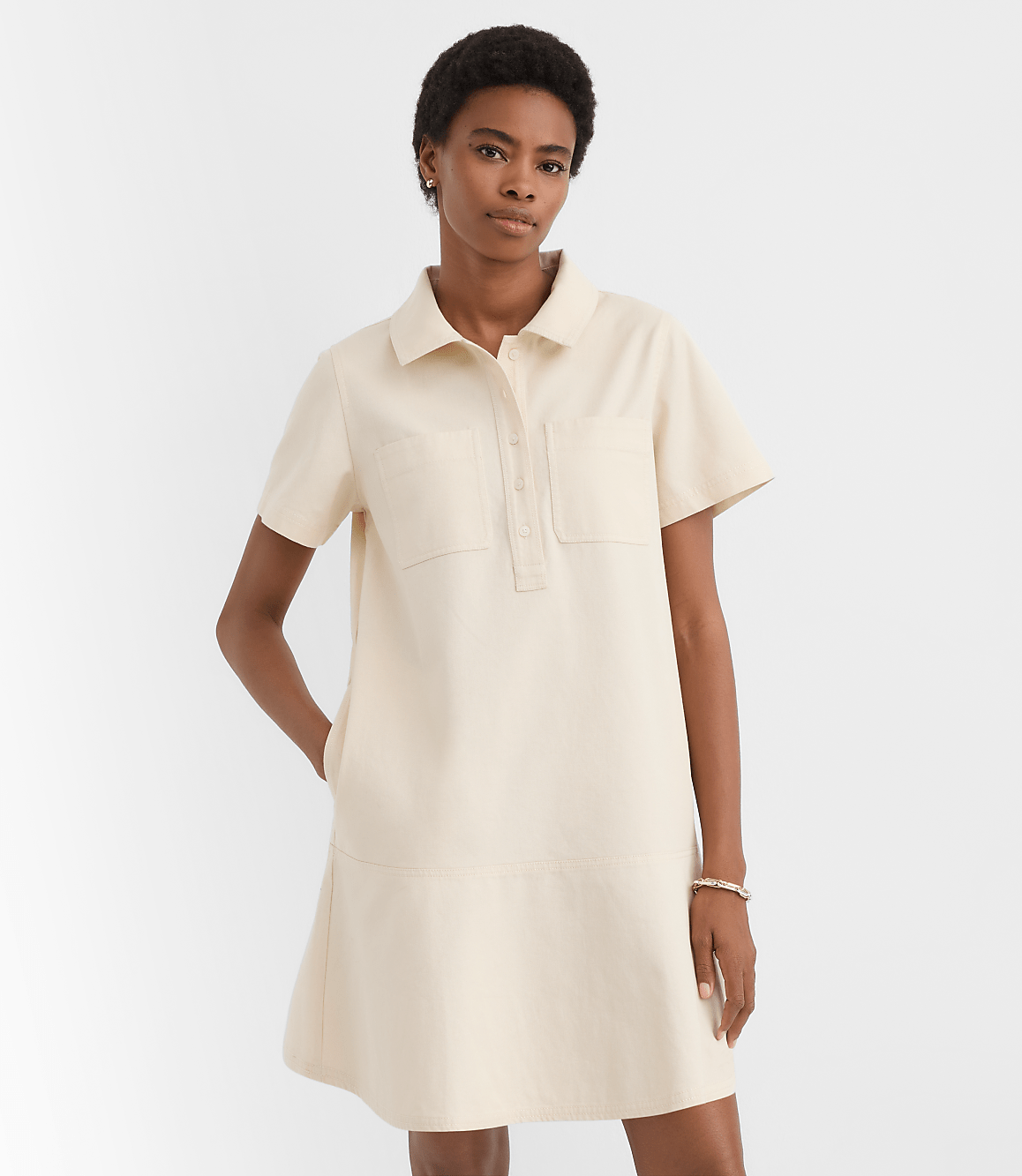 Petite Twill Flounce Mini Pocket Dress