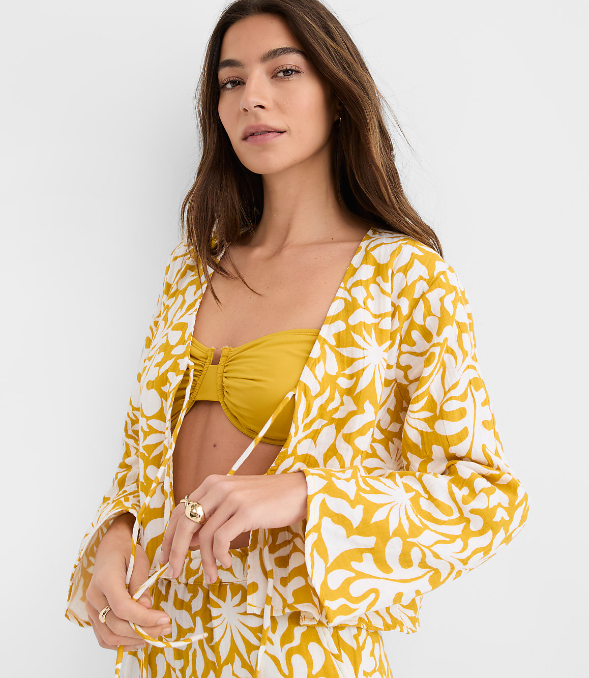 Petite LOFT Beach Palm Gauze Bow Tie Top