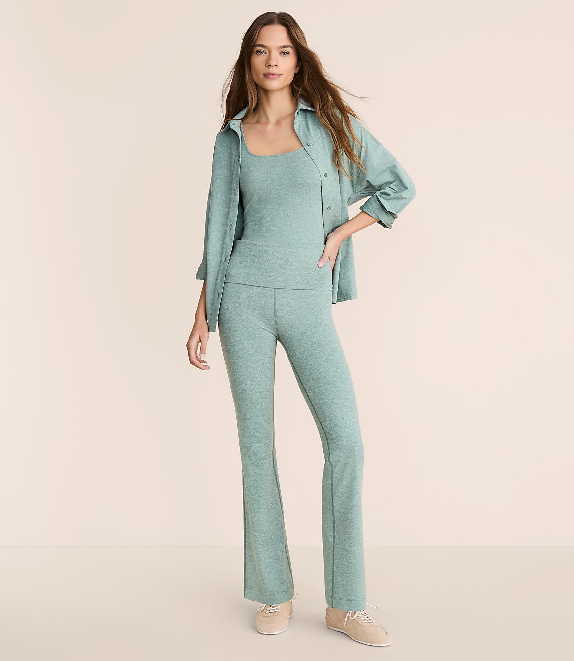 Petite Lou & Grey Heathered Brushedsoft Foldover Flare Pants