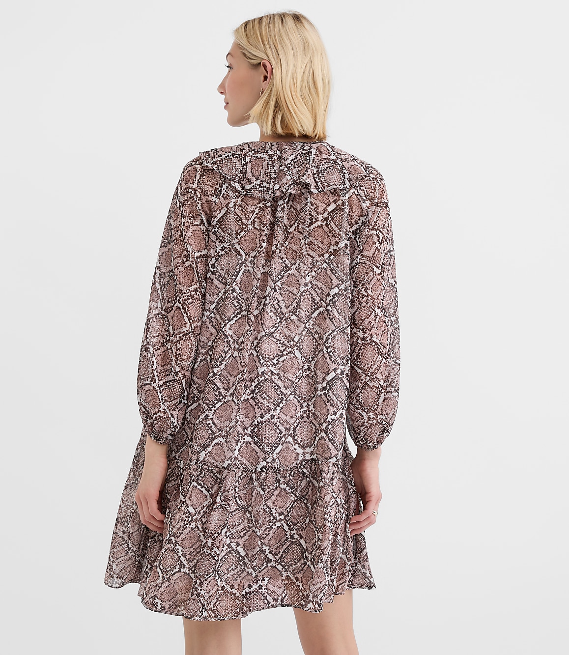 Petite Snake Print Ruffle Tie Neck Mini Dress