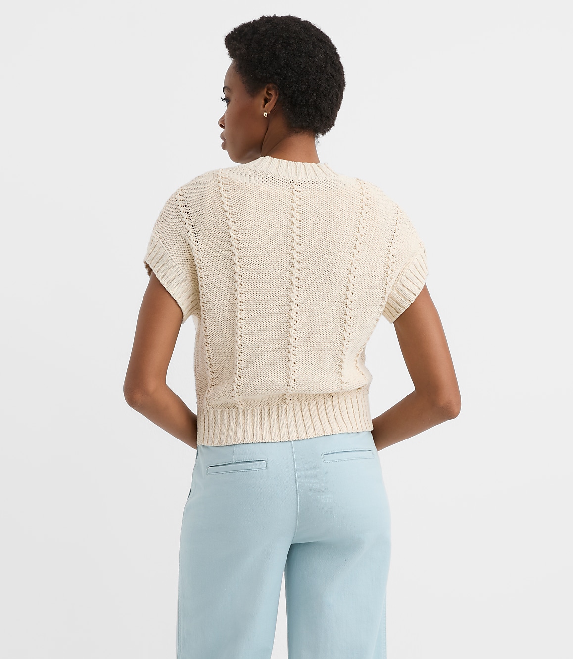 Petite Pointelle Textured Short Sleeve Cardigan
