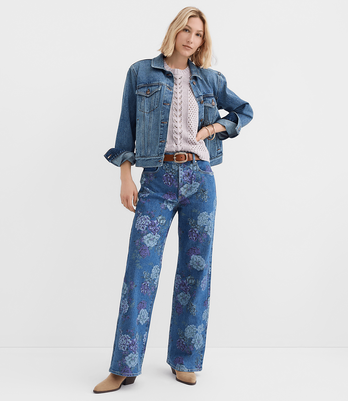 Tall High Rise Wide Leg Jeans in Floral