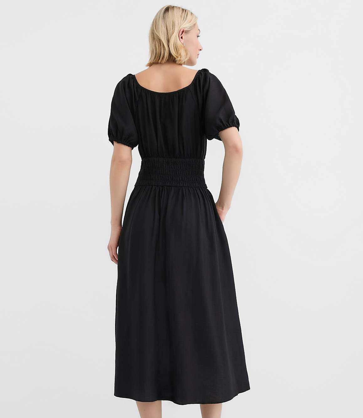 Tall Ruffle Tie Neck Smocked Midi Dress