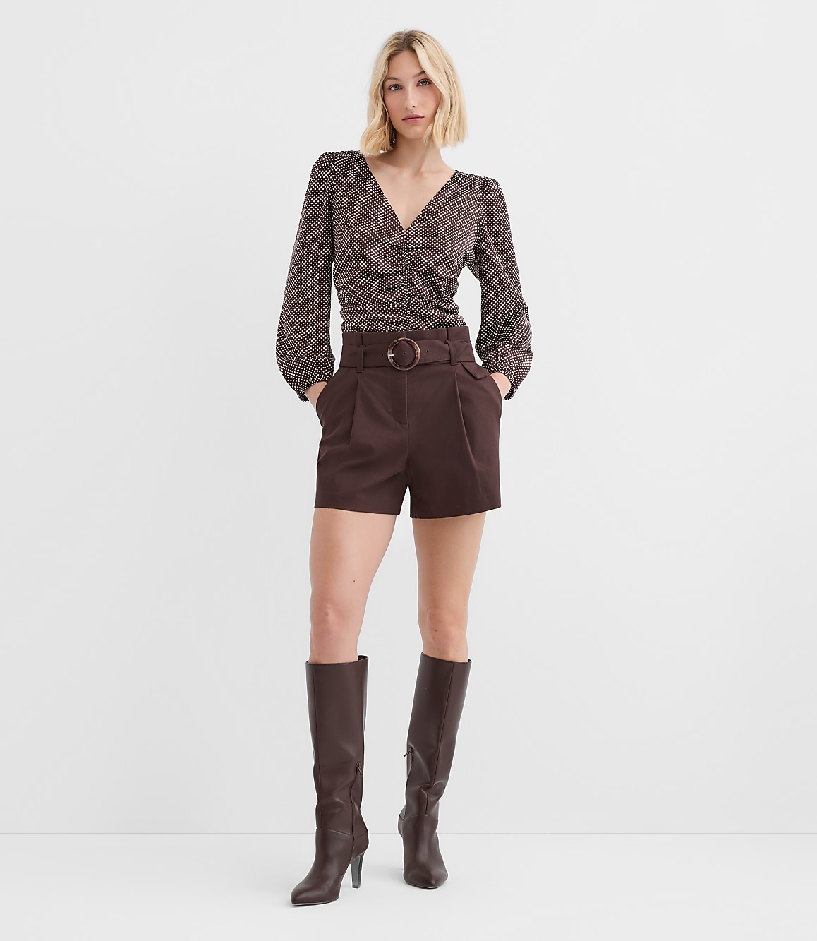 Pindot Ruched Blouse