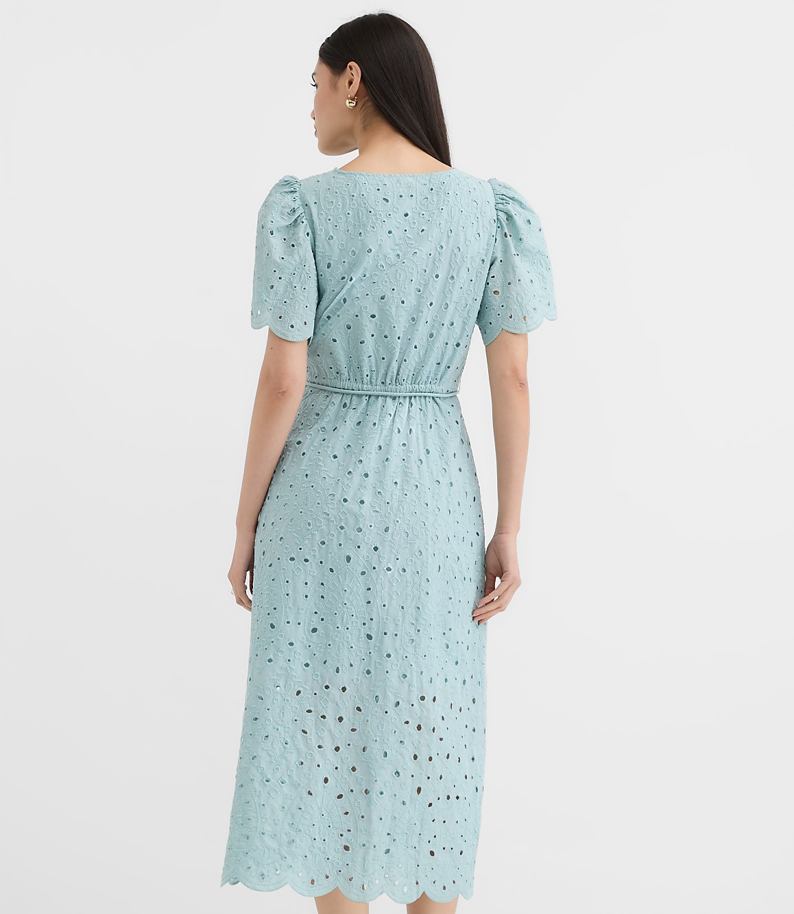 Petite Scalloped Eyelet Midi Pocket Shirtdress