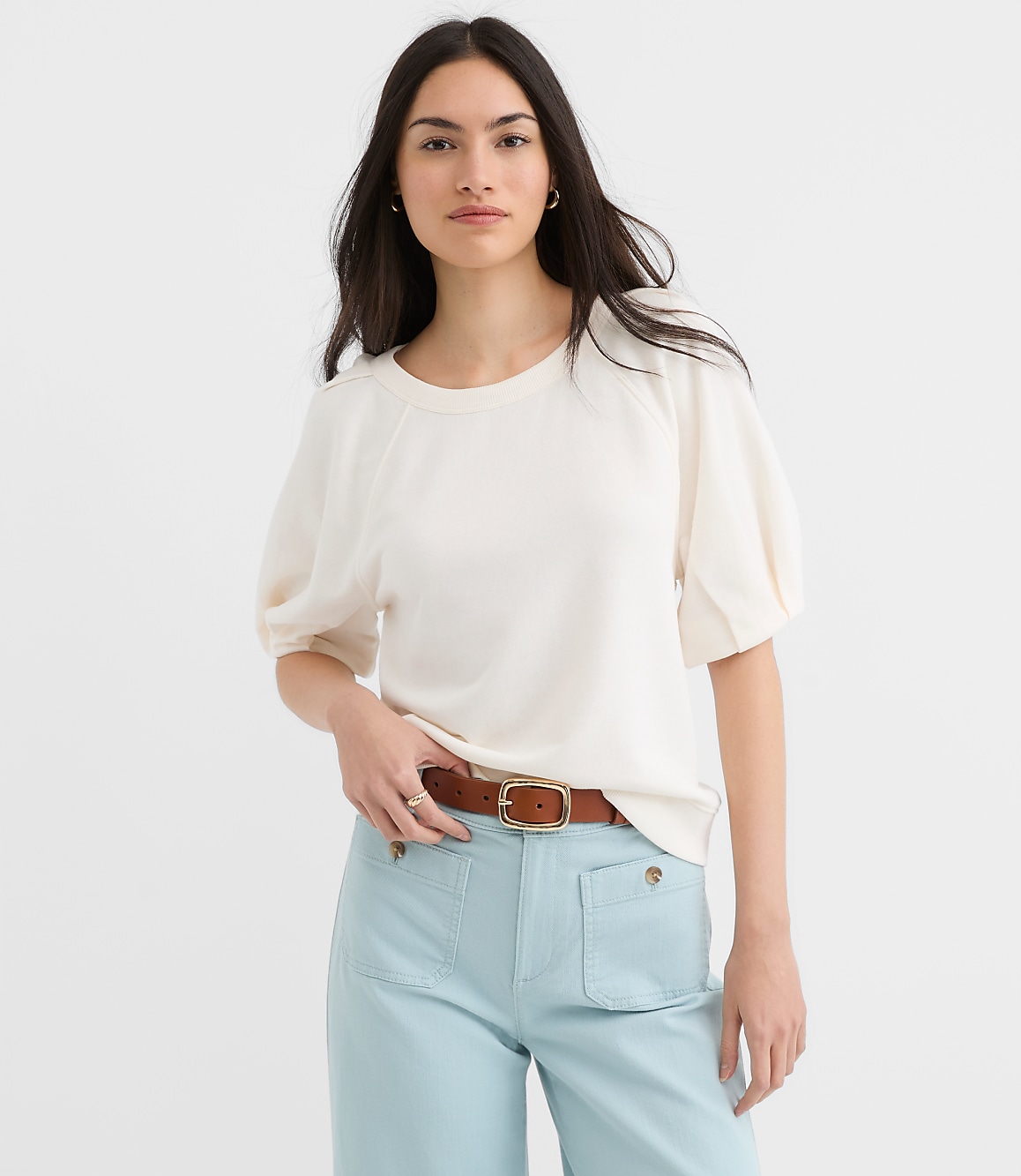 Petite Pleated Puff Sleeve Sweatshirt