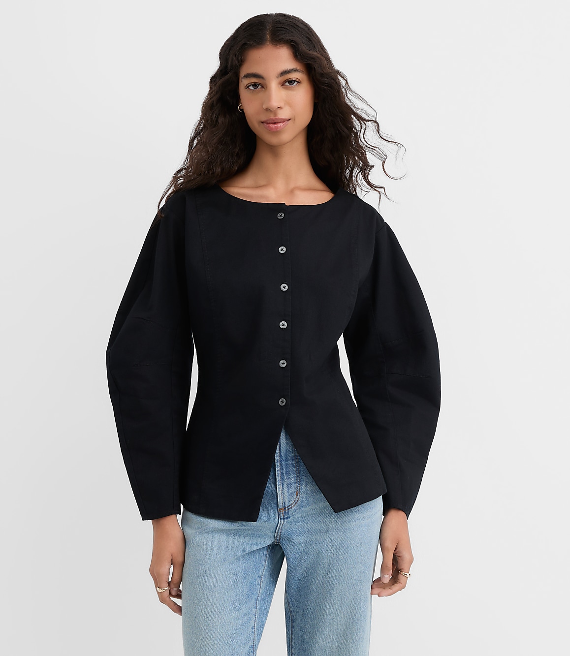 Seamed Barrel Sleeve Button Top