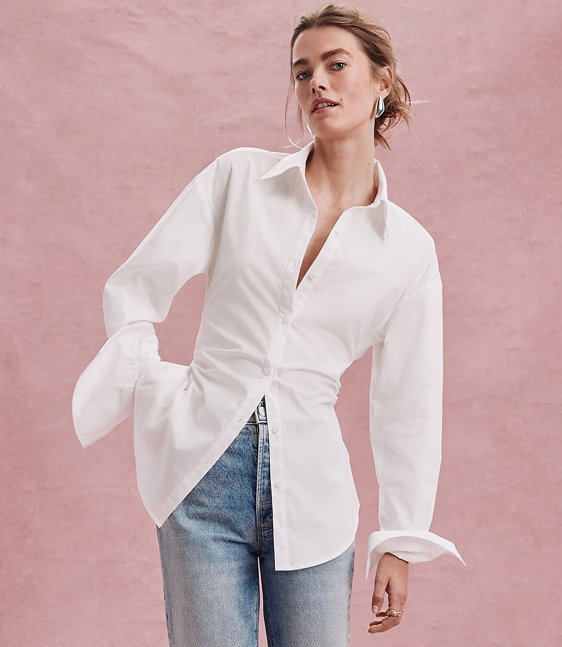 Petite Striped Cutout Tie Back Poplin Shirt