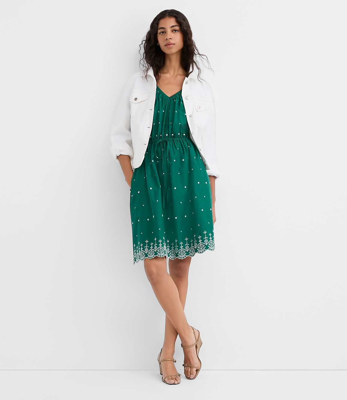 Petite Eyelet Puff Sleeve Mini Pocket Dress