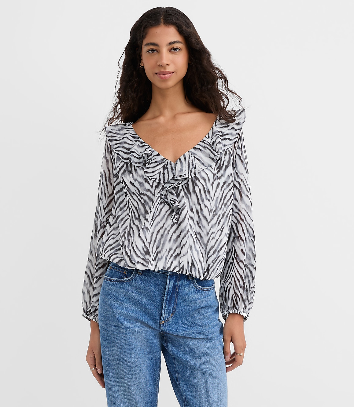 Petite Zebra Print Ruffle Bubble Blouse