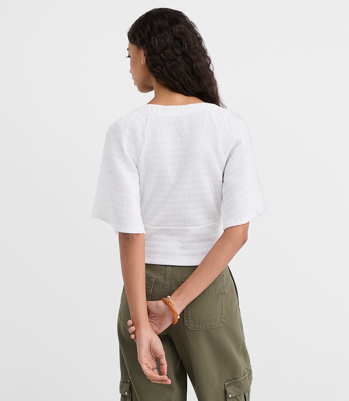 Petite Smocked Flutter V-Neck Top