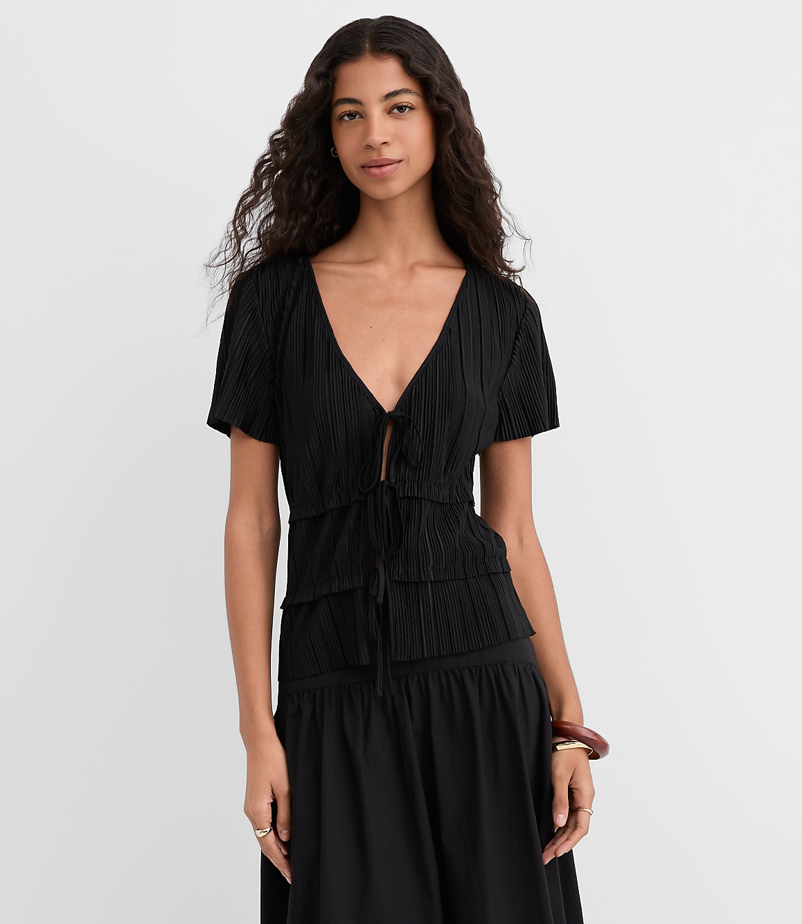 Pleated Bow Tie Top