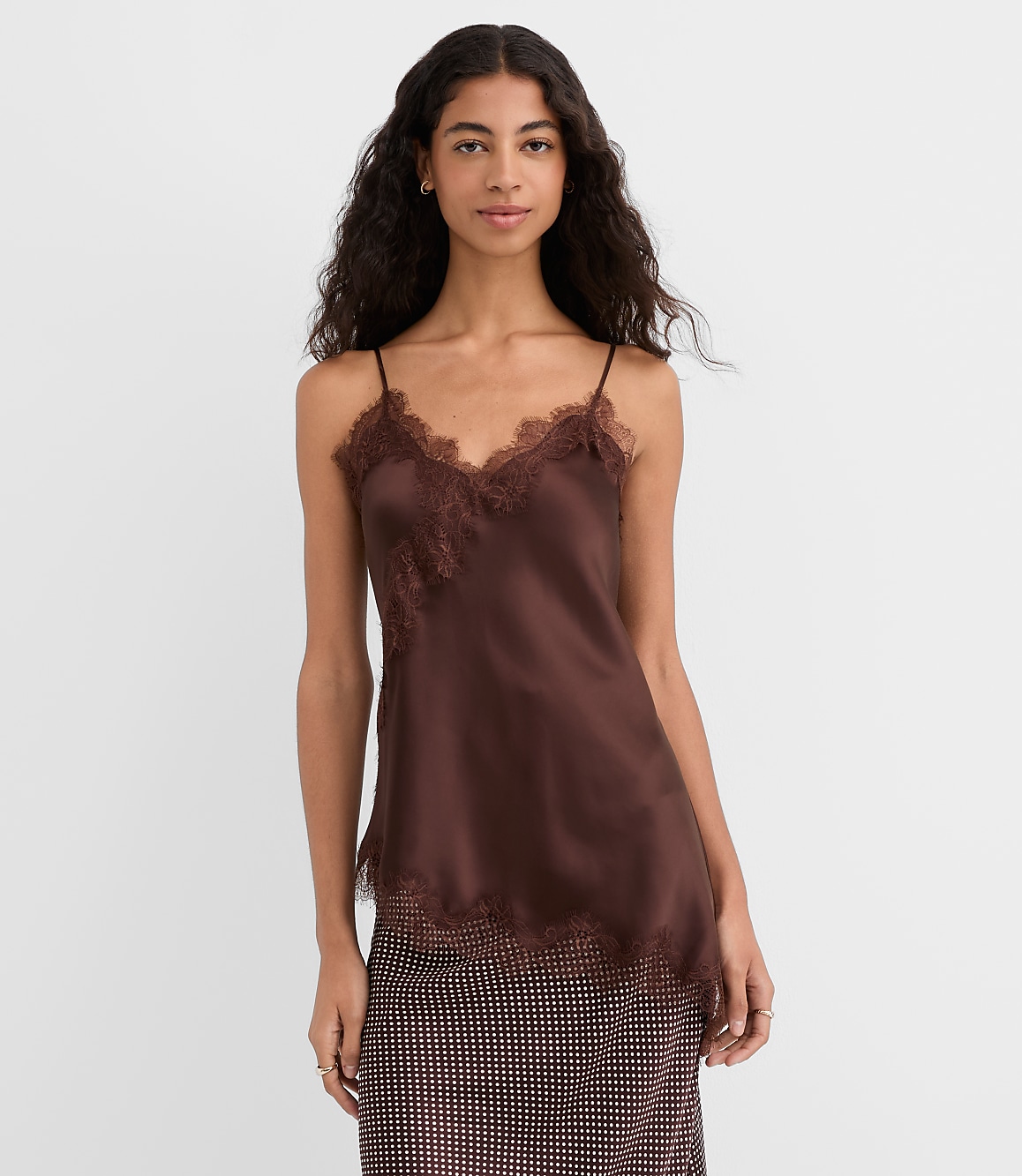 Lace Trim Satin Asymmetrical Cami