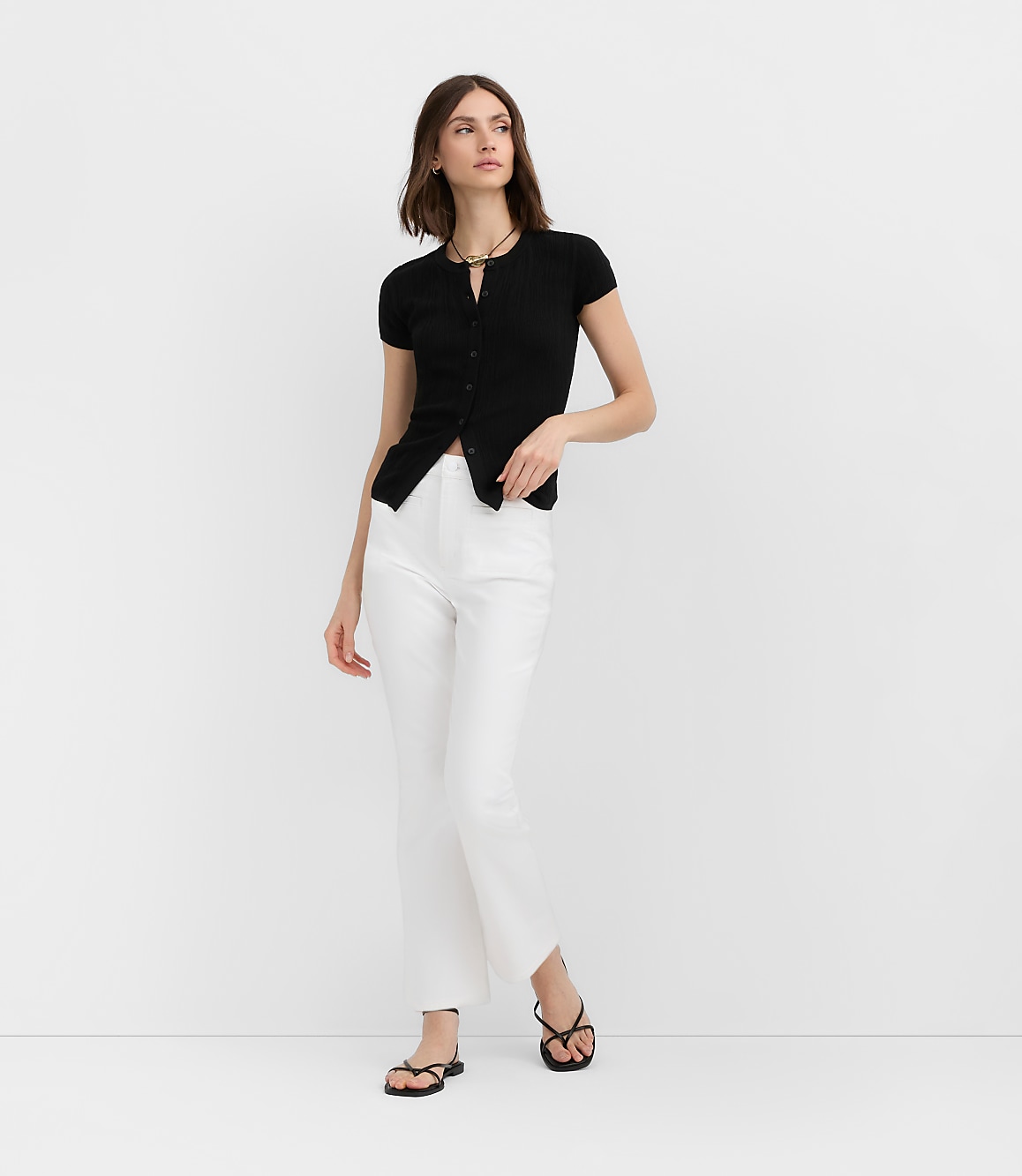Rivete Petite Welt Pocket High Rise Kick Crop Jeans in White