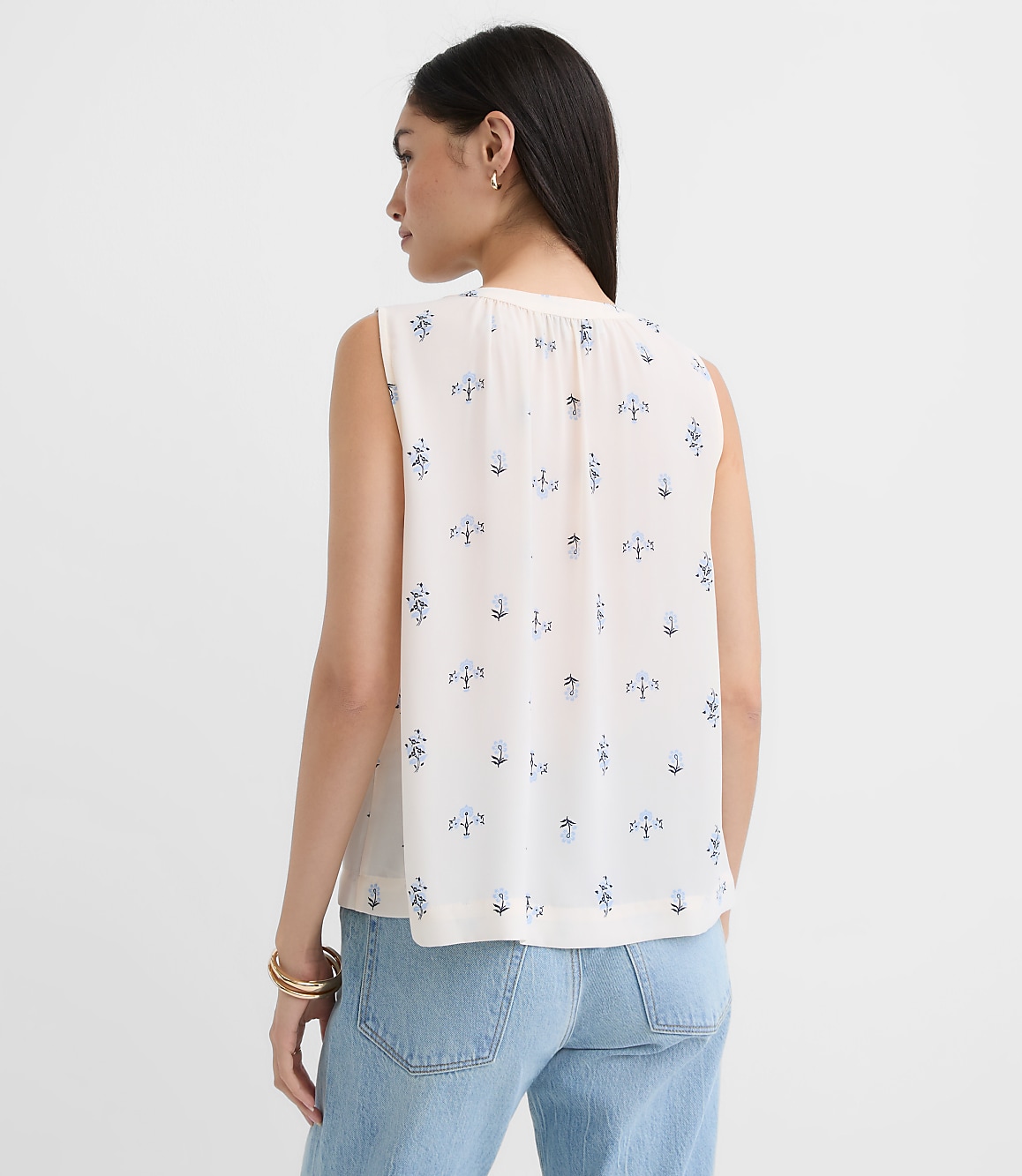 Petite Floral Shirred Button Shell