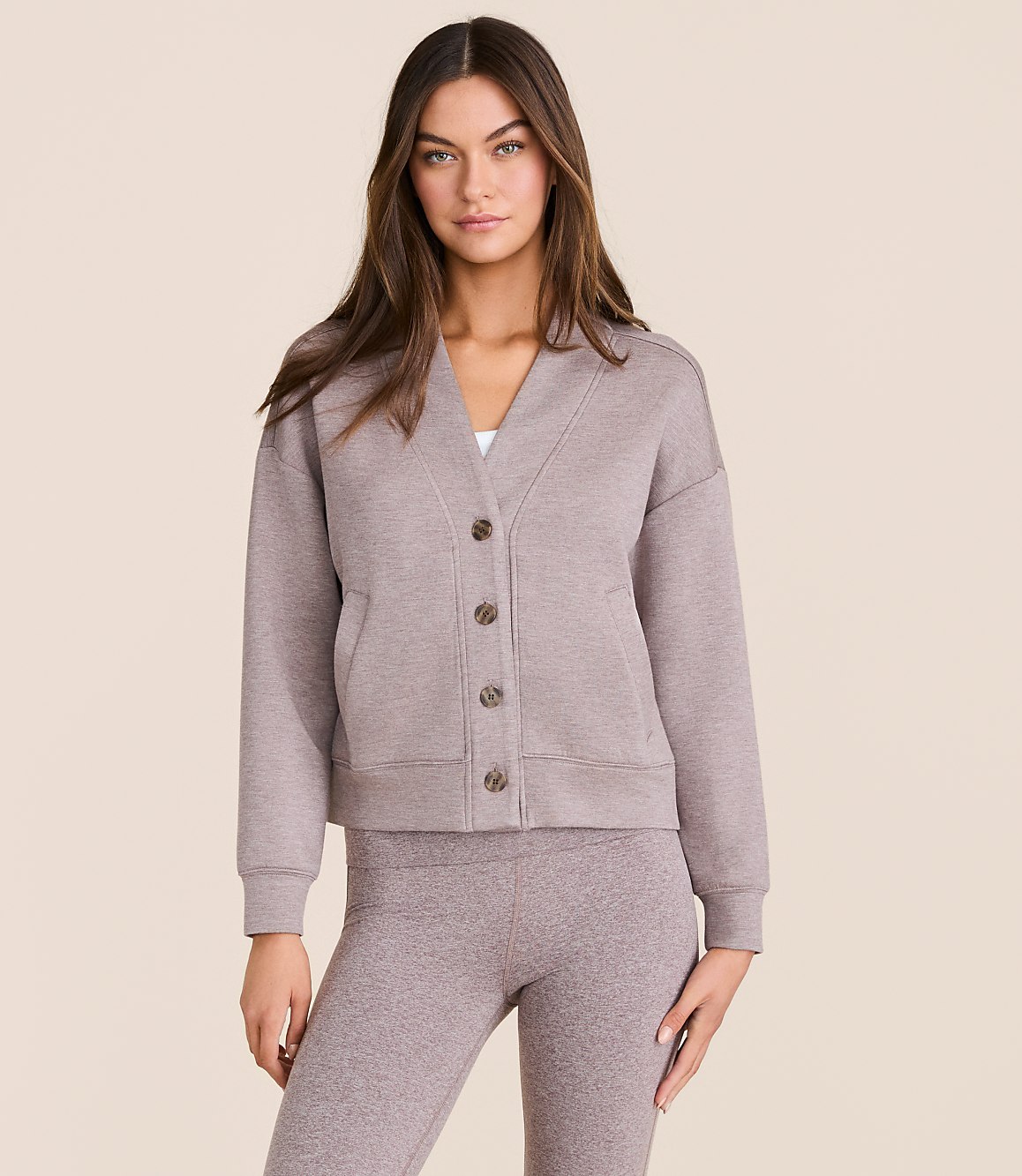 Lou & Grey Heathered Scubasoft V-Neck Pocket Cardigan