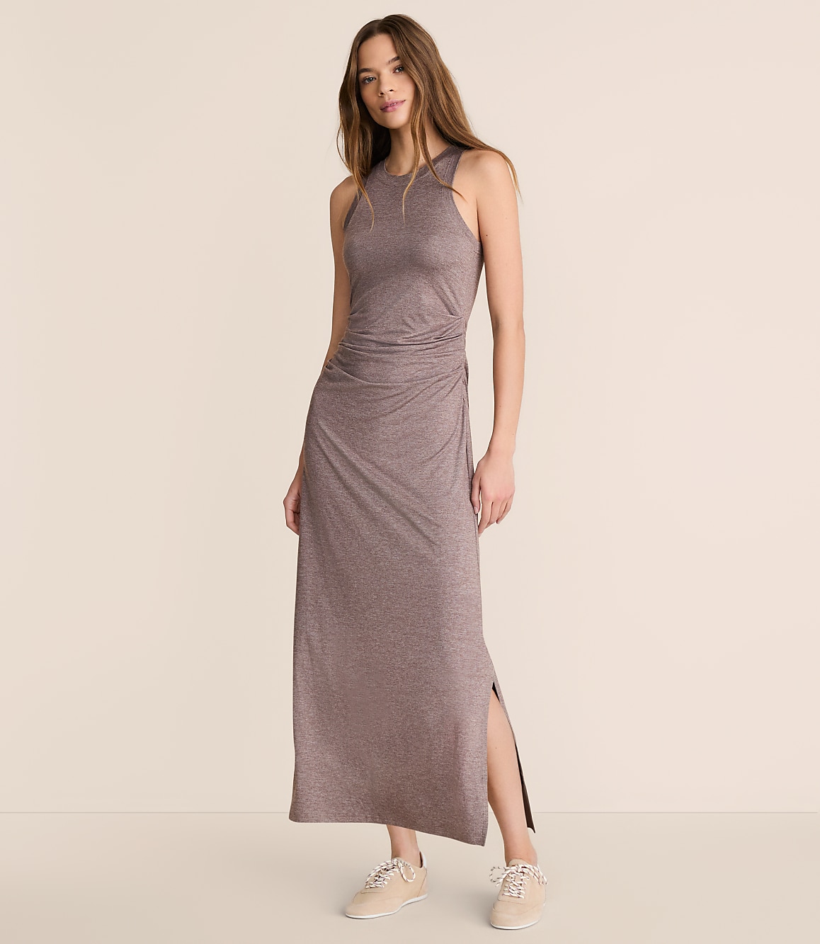 Petite Lou & Grey Heathered Brushedsoft Ruched Tank Midi Dress