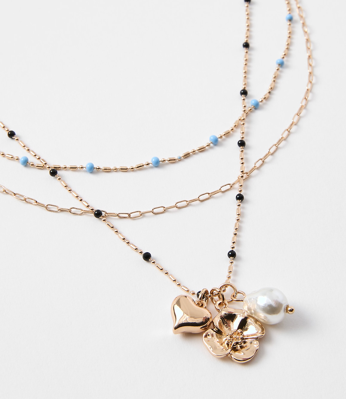 Pearlized Puffy Heart Layered Necklace Set