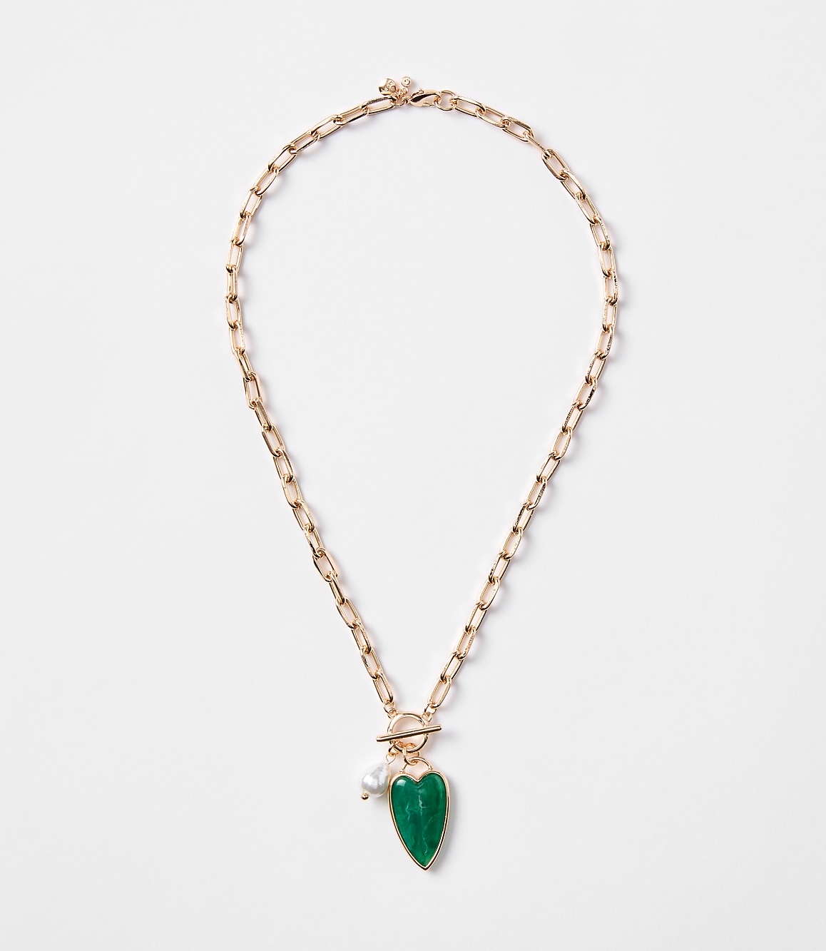 Pearlized Heart Toggle Necklace