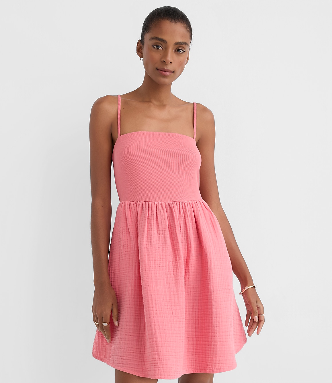 Petite LOFT Beach Triple Cloth Mixed Media Mini Pocket Dress