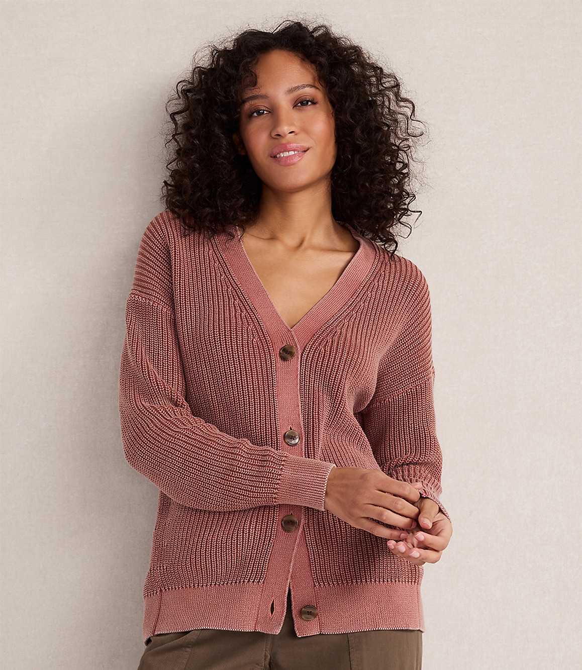 Haven Well Within Garment-Dyed Organic Cotton Shaker Stitch Cardigan