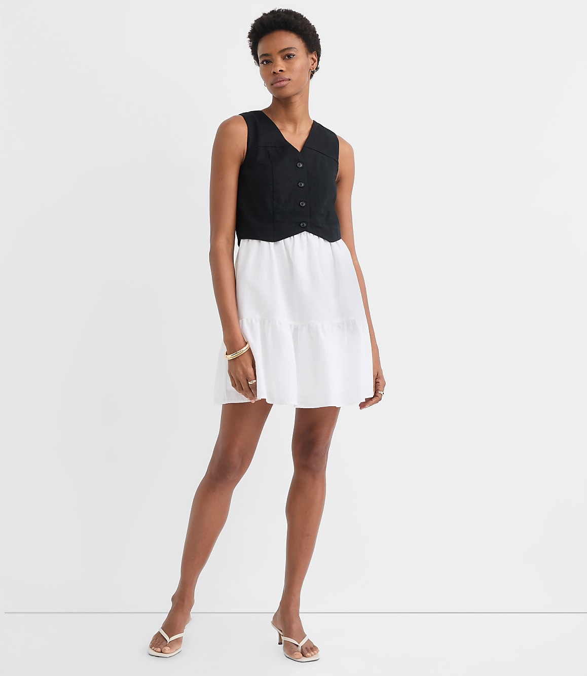 Linen Cotton Vest Ruffle Mini Dress