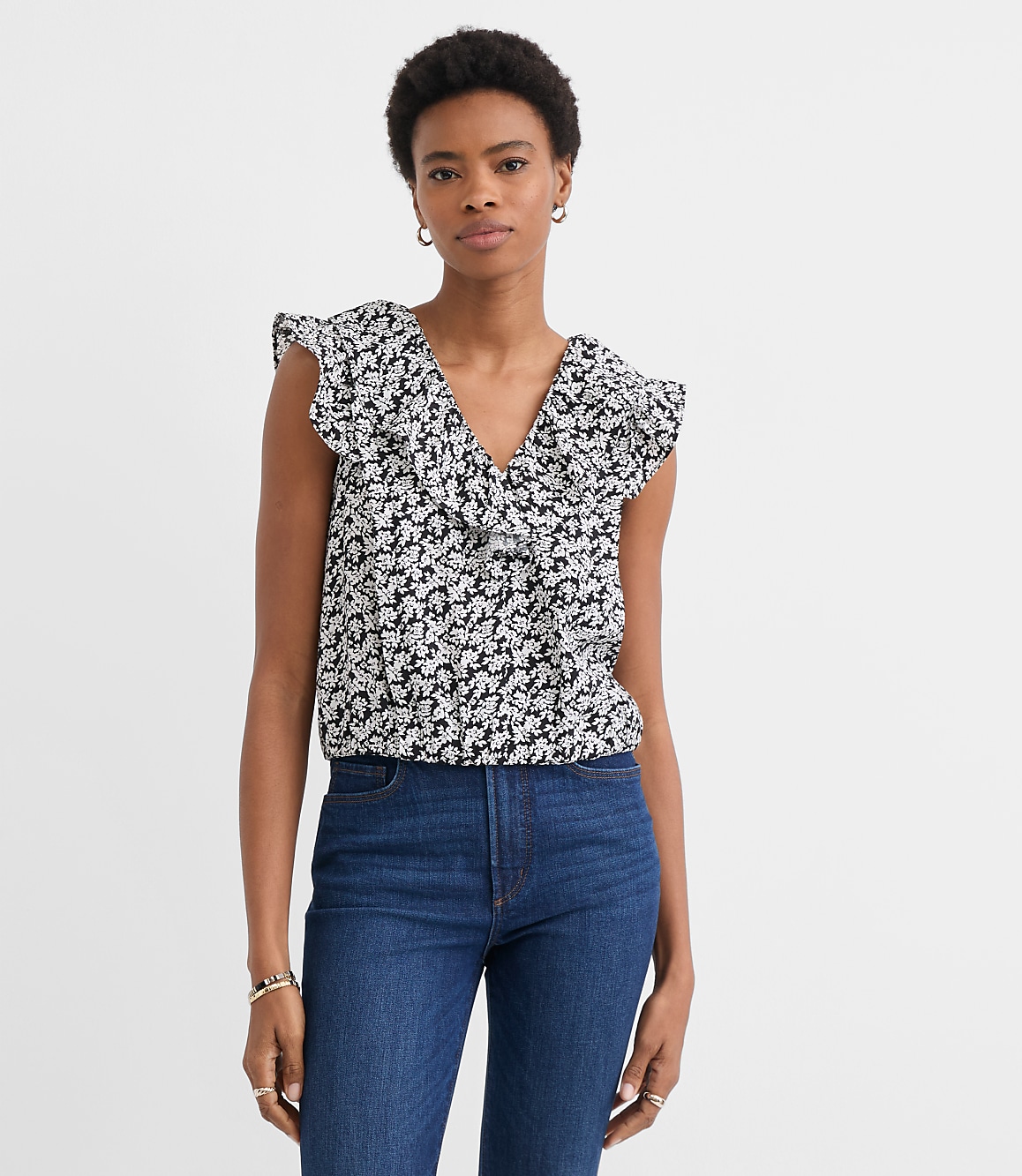 Floral Ruffle V-Neck Top
