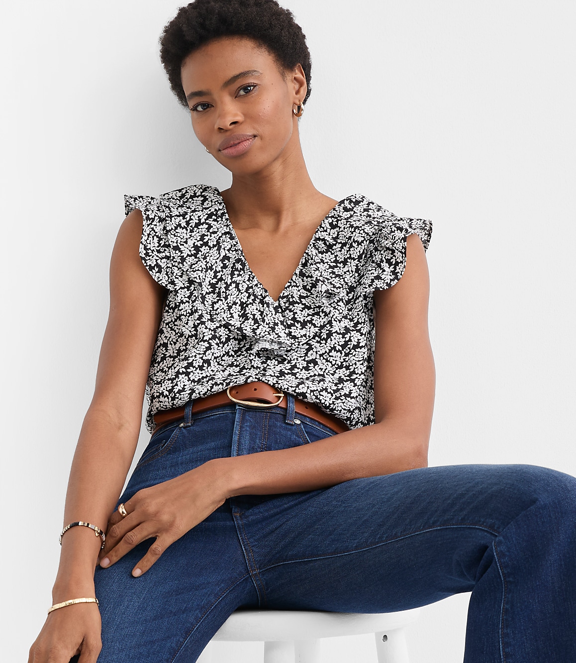 Floral Ruffle V-Neck Top