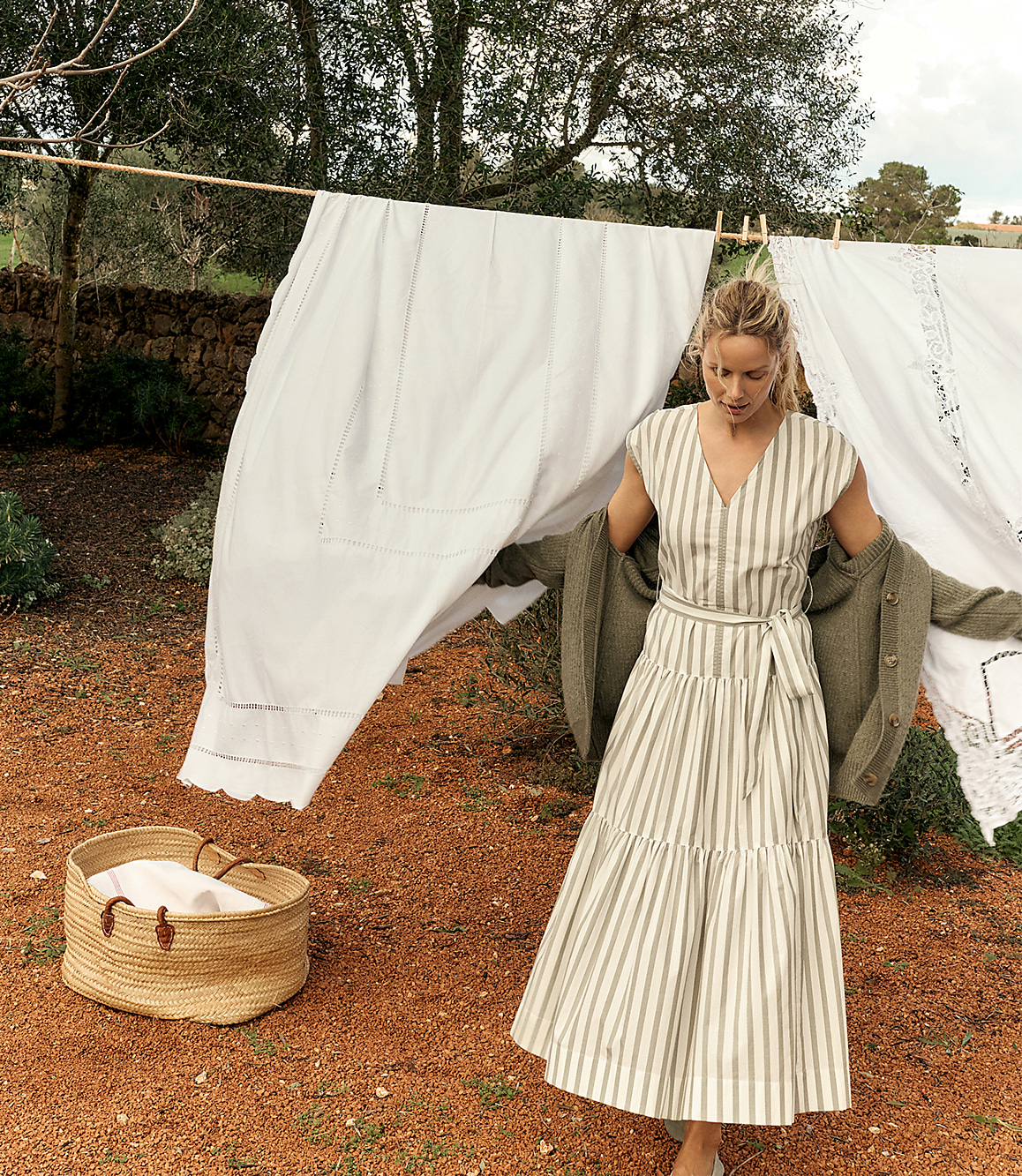 Haven Well Within Organic Cotton Poplin Stripe Tiered Midi Dress