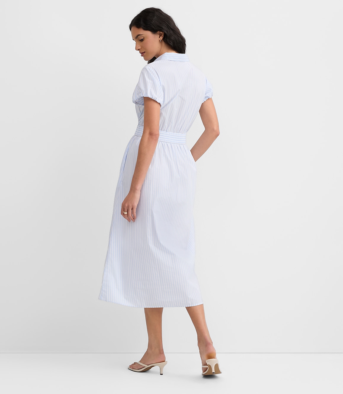 Petite Striped Poplin Twist Midi Pocket Shirtdress